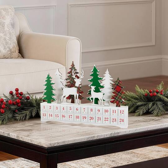 Glitzhome® 19.5" Wooden Christmas Tree & Reindeer Advent Calendar Decor